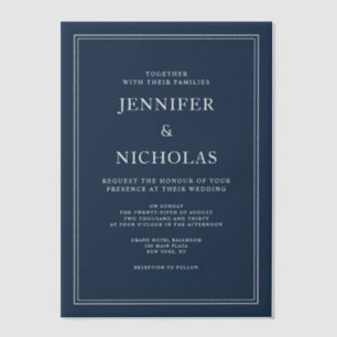 Elegante formelle Navy-Blau-Hochzeit Pergament Einladungen