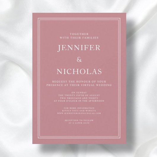 Elegante formelle, rosa Virtual Wedding Einladung