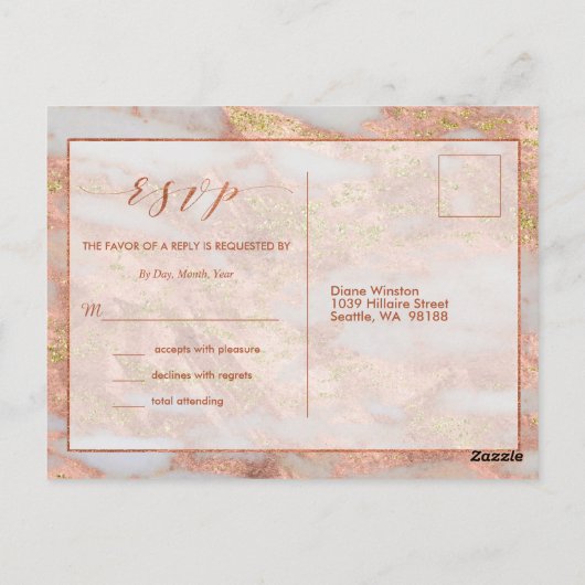 Elegante formelle Rose Gold-Marmor-UAWG Postkarte (Rückseite)