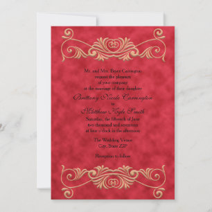 Elegante formelle rote und goldene Hochzeit Einladung