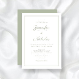 Elegante formelle Sage Green Script Hochzeit Einladung