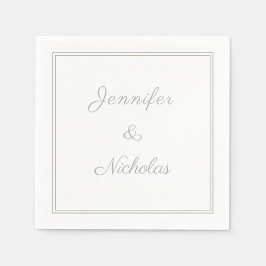 Elegante formelle Sage Green Script Hochzeit Serviette (Vorderseite)