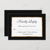 Elegante formelle Schwarz-weiße Gold Wedding RSVP Einladung (Vorne/Hinten)