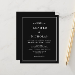 Elegante formelle schwarze Hochzeitseinladung im B