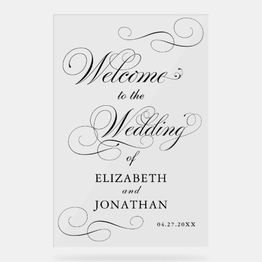 Elegante formelle Schwarze SkriptWedding Willkomme Acrylschild (Vorderseite)