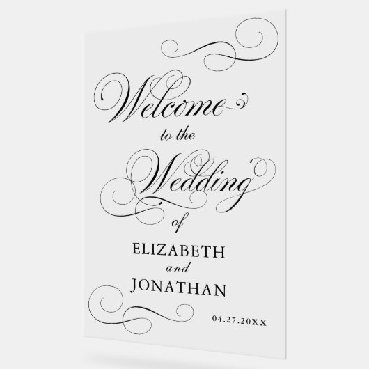 Elegante formelle Schwarze SkriptWedding Willkomme Acrylschild (Winkel)