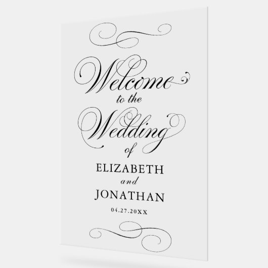 Elegante formelle Script Black Wedding Willkommen Acrylschild (Winkel)