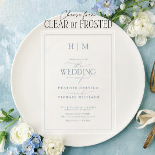 Elegante formelle staubblaue Kalligrafie-Hochzeit Acryleinladungen