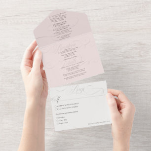 Elegante formelle staubige Rose Hochzeit Alles in All In One Einladung