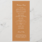 Elegante formelle verbrannte orange Hochzeit Programm (Rückseite)