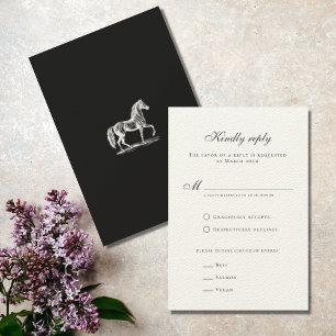 Elegante formelle Vintage-Pferd-Reiter-Hochzeit RSVP Karte