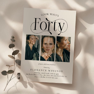 Elegante FORTY 3-Foto-Collage zum 40. Geburtstag Einladung
