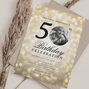 Elegante Foto 50. Geburtstagsfeier Gold Bokeh Einladung