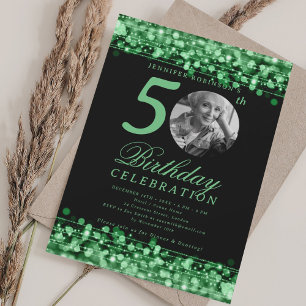 Elegante Foto 50. Geburtstagsfeier grüne Lichter Einladung