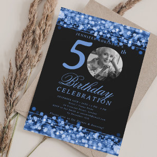 Elegante Foto 50. Geburtstagsfeier Navy Blau Licht Einladung