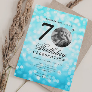 Elegante Foto 70. Geburtstagsfeier Türkis Bokeh Einladung