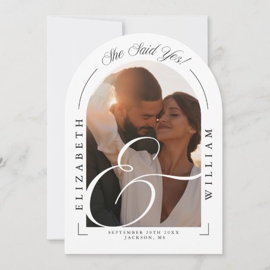 Elegante Foto Arch Calligrafy Engagement Party Einladung (Vorderseite)