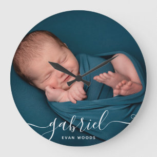 Elegante Foto-Babynamen-Vorlage Kinderzimmer Große Wanduhr