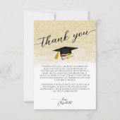 Elegante Foto Black Gold Script Graduation Party Dankeskarte (Vorderseite)