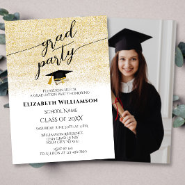 Elegante Foto Black Gold Script Graduation Party Einladung