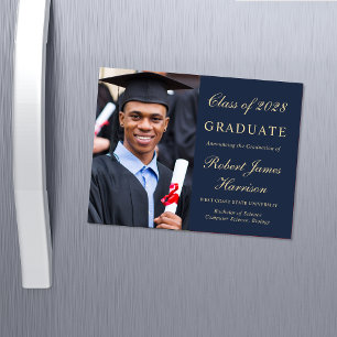 Elegante Foto Blau Gold College-Abschluss Magneteinladung