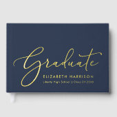 Elegante Foto Blue Graduation Party Gästebuch (Vorderseite)