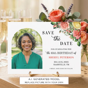 Elegante Foto-Blumen zum 65. Geburtstag Save The Date
