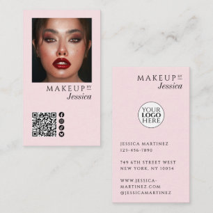 Elegante Foto Blush Pink QR Code Social Make-up Visitenkarte