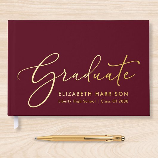 Elegante Foto Burgundy Graduation Party Gästebuch