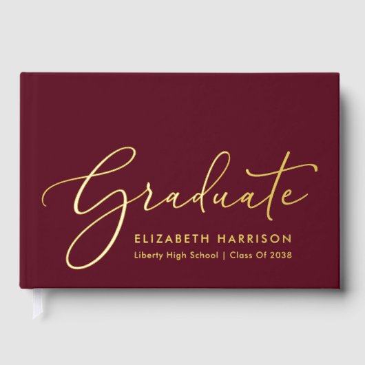Elegante Foto Burgundy Graduation Party Gästebuch (Vorderseite)