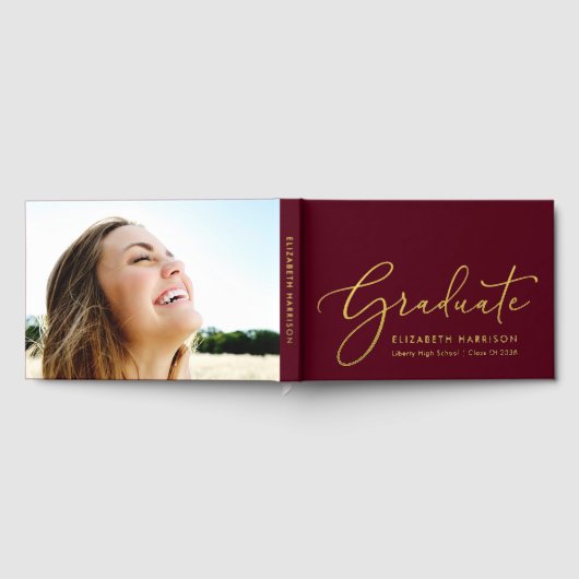 Elegante Foto Burgundy Graduation Party Gästebuch (Voll)