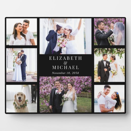 Elegante Foto Collage Black Wedding Fotoplatte (Vorderseite)