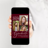 Elegante Foto Collage Burgundy Graduation Party Einladung