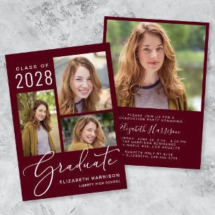 Elegante Foto Collage Burgundy Graduation Party Einladung
