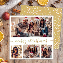 Elegante Foto Collage Gold Script Schnee Weihnacht Feiertagskarte