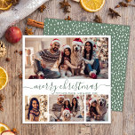 Elegante Foto Collage Green Script Schneezeit Feiertagskarte<br><div class="desc">Minimalistisch Moderne Elegante Kalligrafie White and Sage Green 4 Foto Collage Frohe Weihnachtskalligrafie Script Holiday Card. Dieses festliche, mimimalistische, whimsical vier (4) Foto Urlaubskarte Vorlage verfügt über eine hübsche Foto Collage und sagt "Frohe Weihnachten"! Der "Frohe Weihnachten"-Grußtext ist in einem wunderschönen handgeschriebenen Wirblen Schwanz--Schriftart in Weiß und Grün geschrieben. Auf...</div>