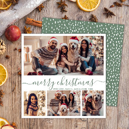 Elegante Foto Collage Green Script Schneezeit Feiertagskarte