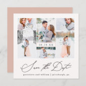 Elegante Foto Collage Kalligraphie Save the Date (Vorne/Hinten)