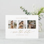 Elegante Foto Collage Minimalistisch Monogram Wedd Save The Date (Stehend Vorderseite)