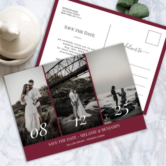 Elegante Foto Collage Rose Save the Date rosa Postkarte