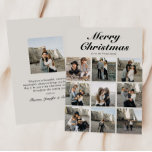 Elegante Foto Collage Script Typografie Feiertagskarte<br><div class="desc">Diese elegante weihnachtliche doppelseitige Flachkarte bietet moderne Schriftzeichen und eine 10-Foto-Collage. Legen Sie Ihre bevorzugten Fotos ein und passen Sie sie Ihren Wünschen an. Fotos von Prostooleh / Freepik.</div>