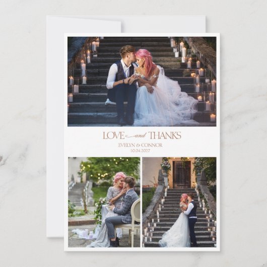 Elegante Foto Collage Typografy-Nachricht Hochzeit Dankeskarte (Vorderseite)
