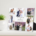 Elegante Foto Collage Wedding Fotoplatte<br><div class="desc">Eine elegante,  individuelle Foto-Plakette für frisch verheiratete Personen mit einer 8-Foto-Collage aus Hochzeitstag,  Verlobung,  Flitterwochen,  Brautparty,  Trauzeugen,  Familie,  etc.,  Bildern,  Ihren Namen und Ihren Hochzeitstag in eleganter Typografie.</div>