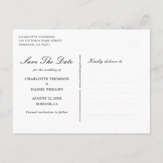 Elegante Foto Collage Wedding speichern das Datum Ankündigungspostkarte (Rückseite)