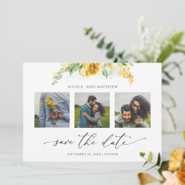 Elegante Foto Collage Yellow Floral Wedding Save The Date
