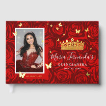 Elegante Foto Echt Goldfolie und Rot Quinceanera