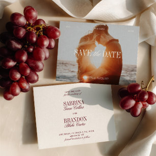Elegante Foto-Elfenbein- und Burgunderrot-Save-the Save The Date