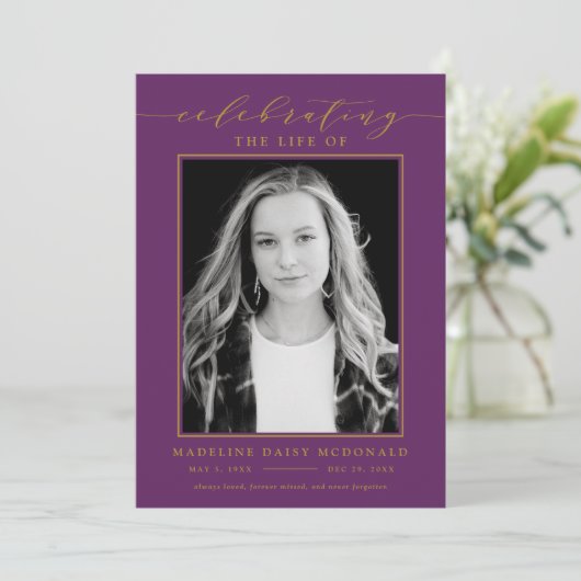 ELEGANTE FOTO-FEIERUNG LEBEN MEMORIAL FUNERAL EINLADUNG (Stehend Vorderseite)