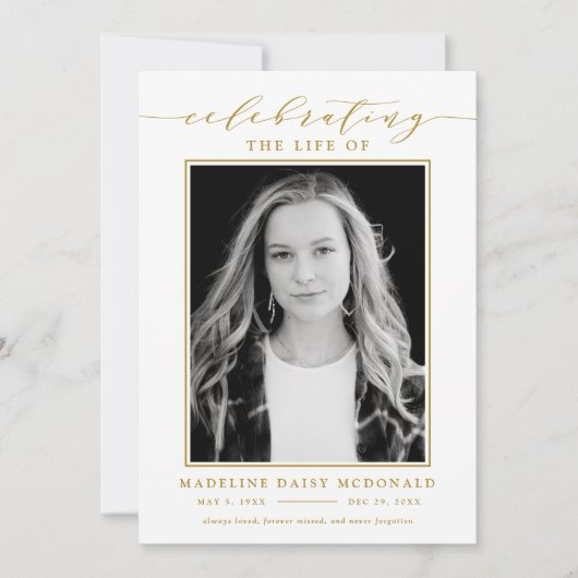 ELEGANTE FOTO-FEIERUNG LEBEN MEMORIAL FUNERAL EINLADUNG (Vorderseite)