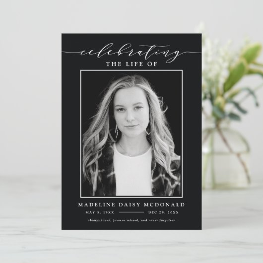 ELEGANTE FOTO-FEIERUNG LEBEN MEMORIAL FUNERAL EINLADUNG (Stehend Vorderseite)